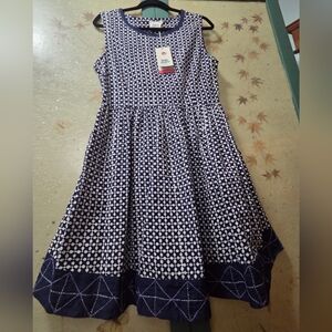 Mata Traders Navy & White Geometric Midi Dress Embroidered Accents